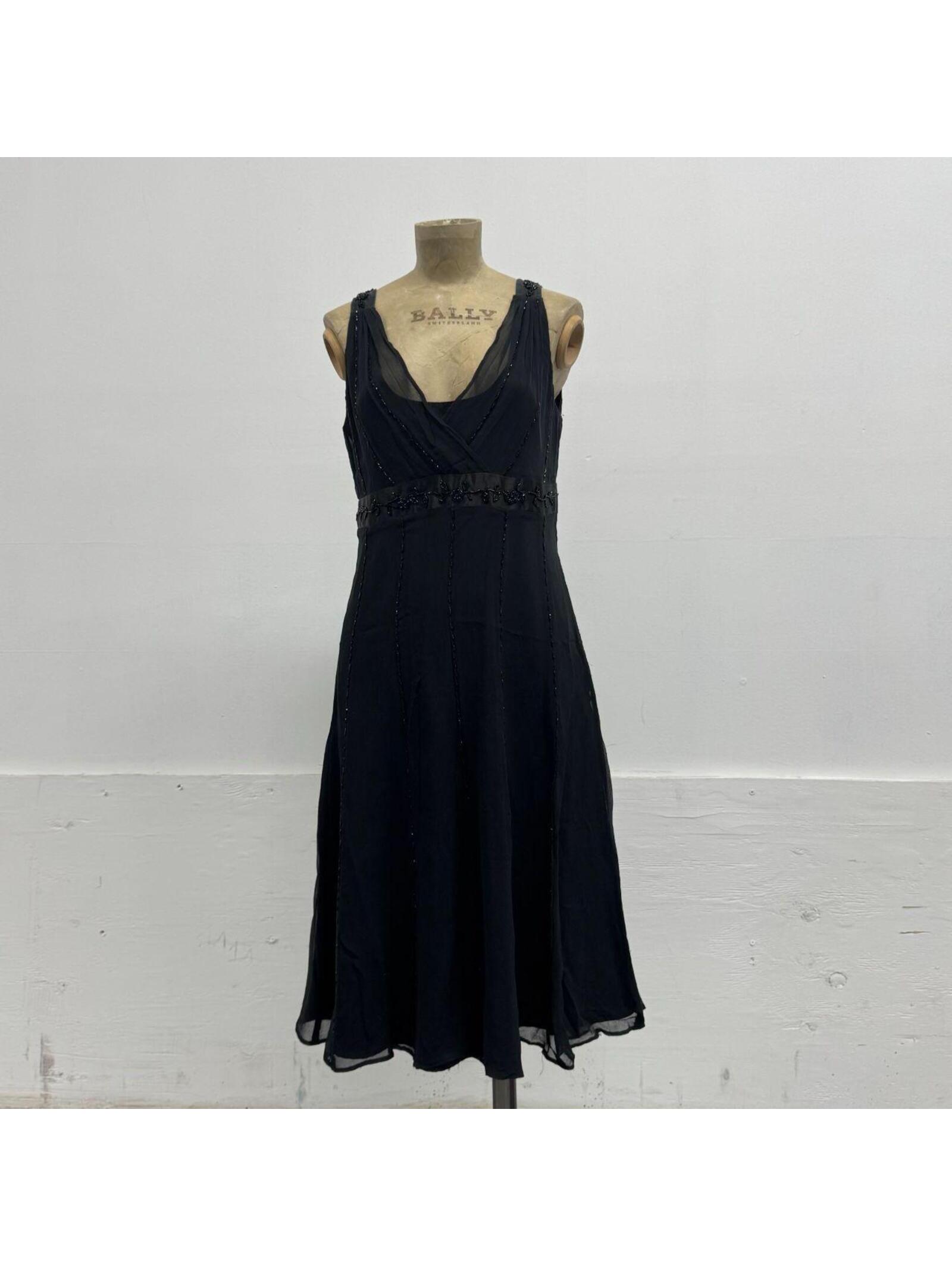 Vintage Y2k "Stema" Beaded Noir Silk Chiffon Dress